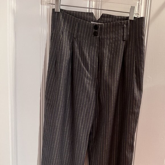 FRNCH Grey/gold pinstripe highwaisted trousers - Picture 2 of 15